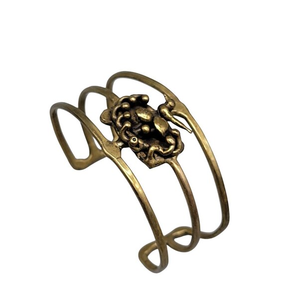 Brutalist Bird Cage Wide Open Cuff Bracelet Vintage 1970s Style Size 6 Gold Tone - Picture 8 of 11